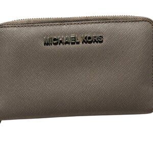 Michael Kors Taupe Saffiano Zip Wallet